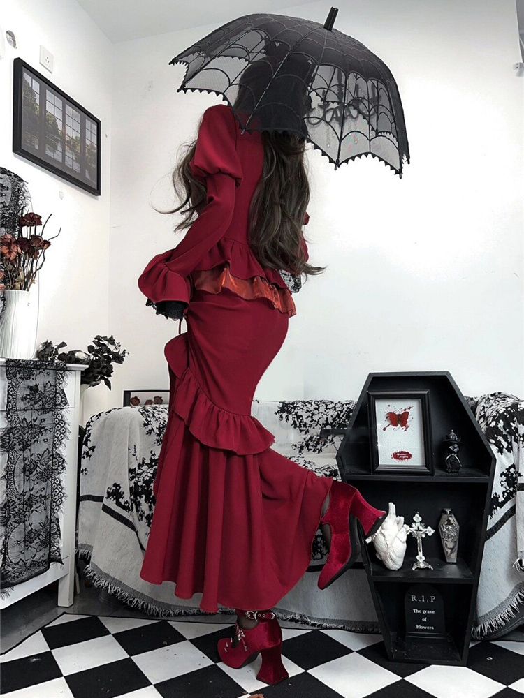 Abito vintage rosso primaveril - French Vintage Floral Midi Dress recensione e prezzo
